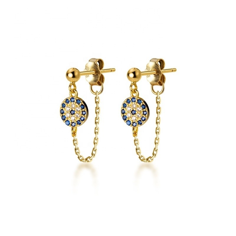 925 Sterling Silver CZ Diamond Gold Plated Eye Stud Earrings for Women Perak/Purba