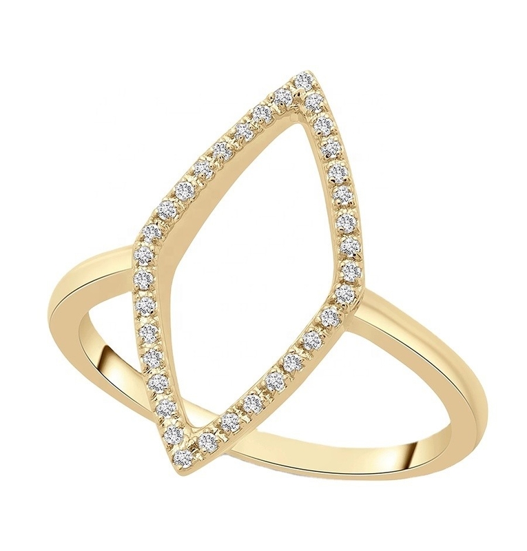 Perkawinan Putih CZ Rhombus Pernyataan Cincin Emas 925 Sterling Perhiasan Perak untuk Wanita