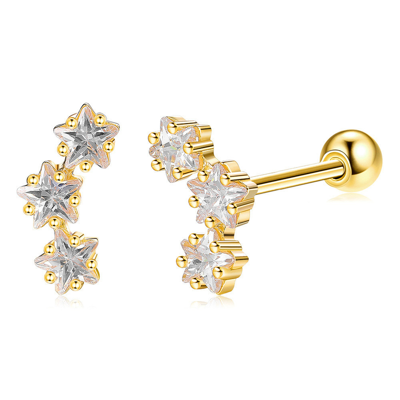 18K Gold Plated 925 Sterling Silver Star Kubic Zirconia Stud Earrings untuk Wanita Aksesoris