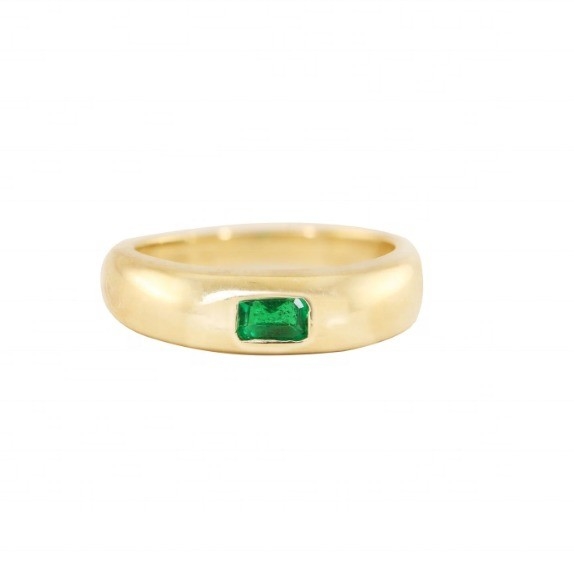 Perhiasan Jenis Cincin Vintage 18K Plated Emas Emerald Baguette Dome Batu permata Cincin untuk Wanita