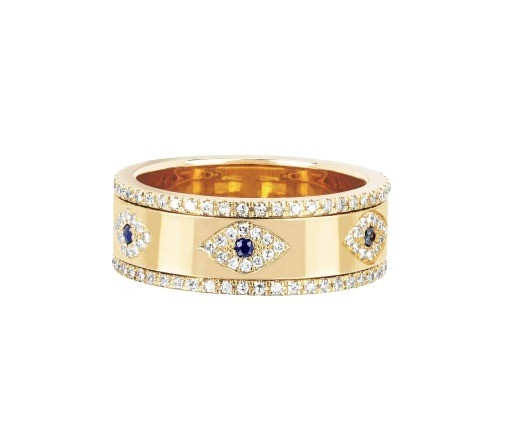 Blue Sapphire White CZ Eye Wanita Eternity Band Kuningan Eternity Ring Untuk Wanita