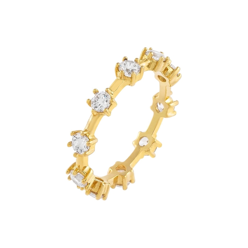 925 Sterling Perak Hanya 18K Emas Vermeil Prong Setting Eternity Band Rings Wanita Ringan