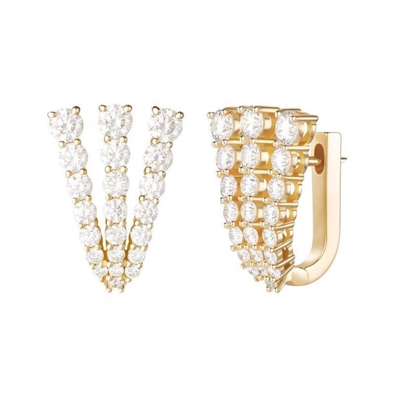 18K Plating Emas 925 Sterling Perak Pave CZ Wanita Huggie Earrings Gaya klasik