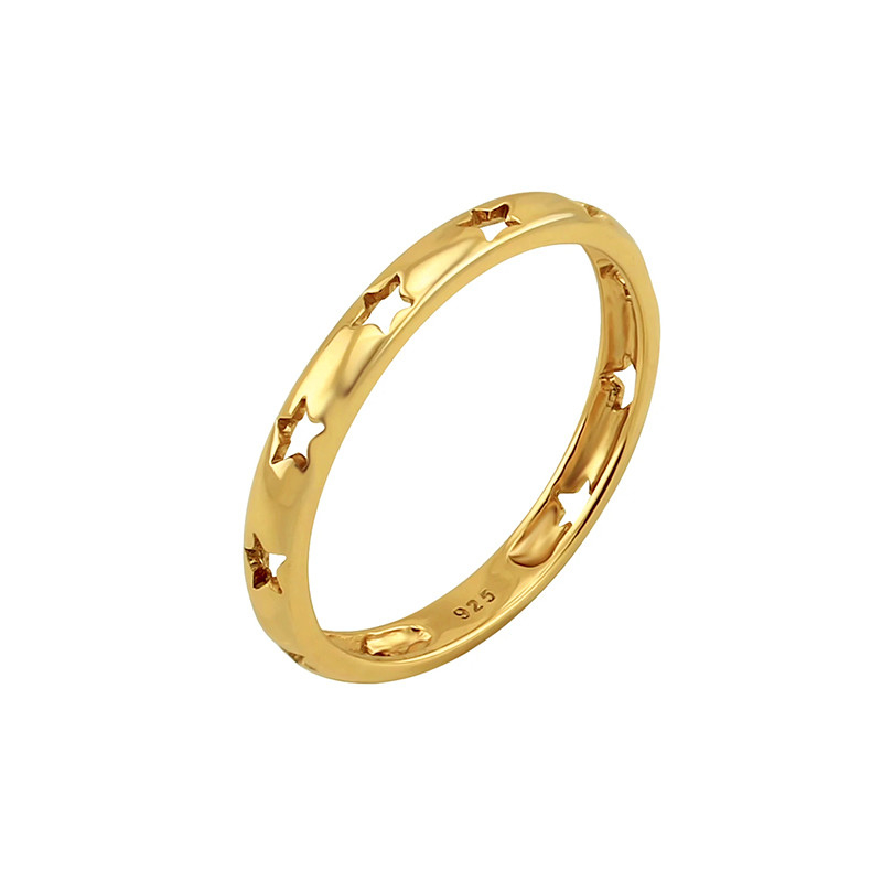 Trend Style Star Hollow Eternity Band Cincin dalam Perhiasan Perak 925 dengan 18K Plating Emas