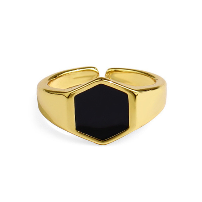 14K Gold Plated Black Agate Cuff Rings dalam 925 Perak untuk individu yang sadar gaya