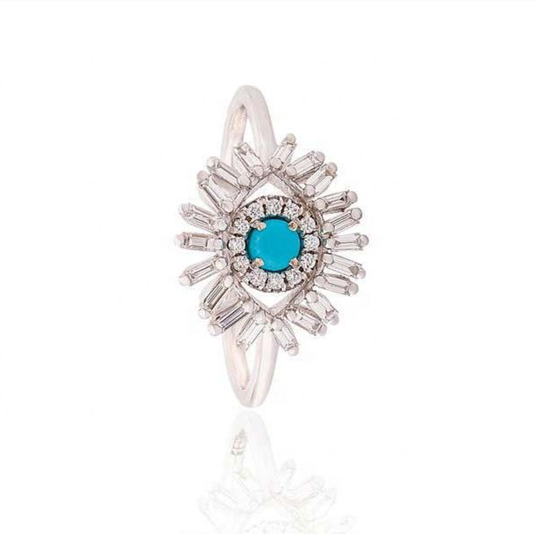 925 Sterling Silver Turquoise Evil Eye Eternity Band Ring untuk Perhiasan Unisex buatan tangan