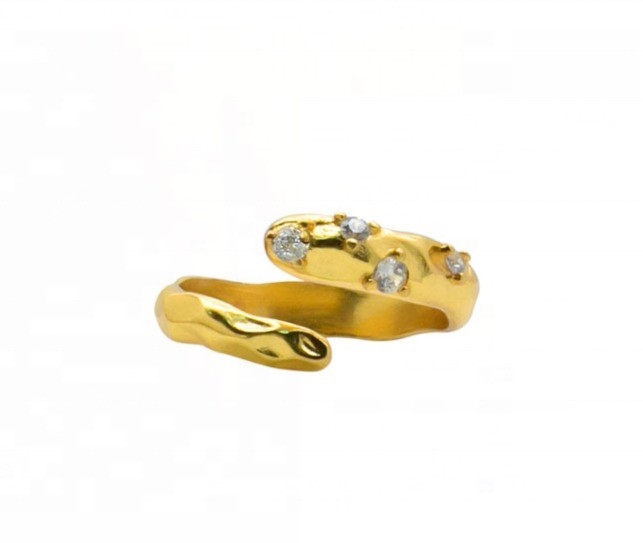 Ukuran 4-10 CZ Batu Cincin 18K Emas Open Ular 925 Sterling Perak Anjing Hewan