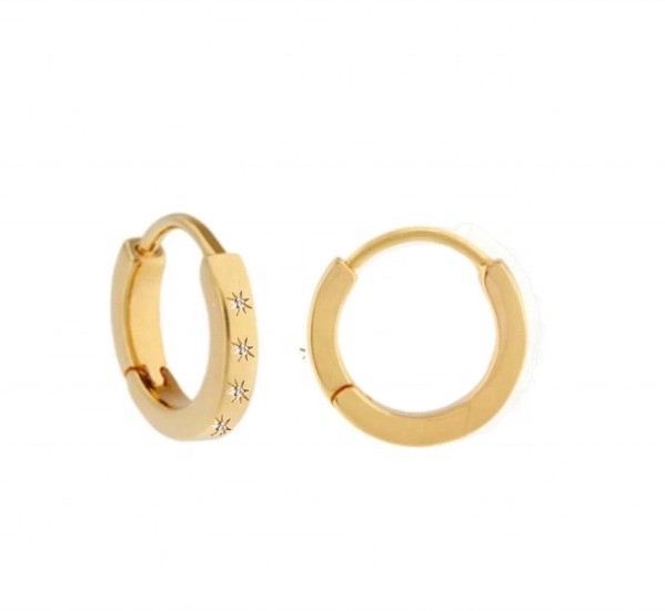 EARLINGS STYLISH 14K Gold Vermeil Star Set Diamond Hugging Hoops untuk gaya yang mudah