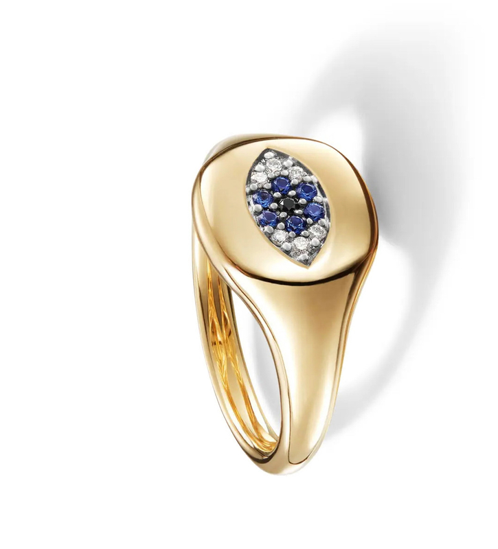 Koleksi Kabel Brasil Evil Eye Mini Pinky Ring 18K Emas Putih CZ 925 Perak