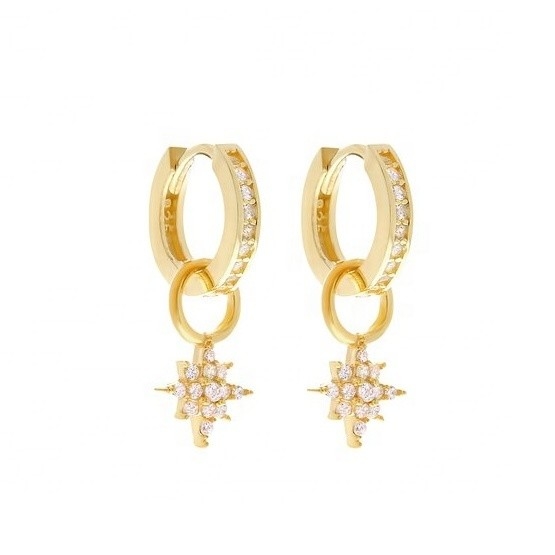 925 Sterling Silver Mini Starburst Pave CZ Huggie Earrings dengan pengiriman cepat dan aman