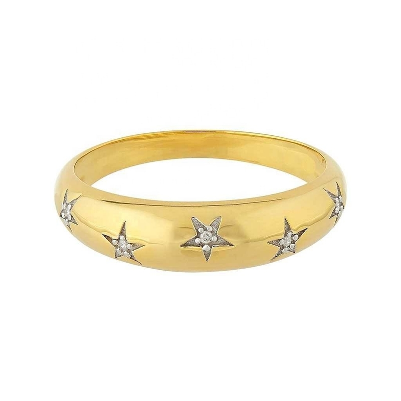 Dainty Dome Rings 14k 18k Gold Chunky Star Set Diamond Band Ring untuk Pakaian Bergaya