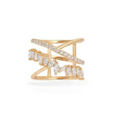 Pernyataan Partai Piece Sterling Silver Rhodium Plated Zig Zag Diamond Ring untuk Wanita