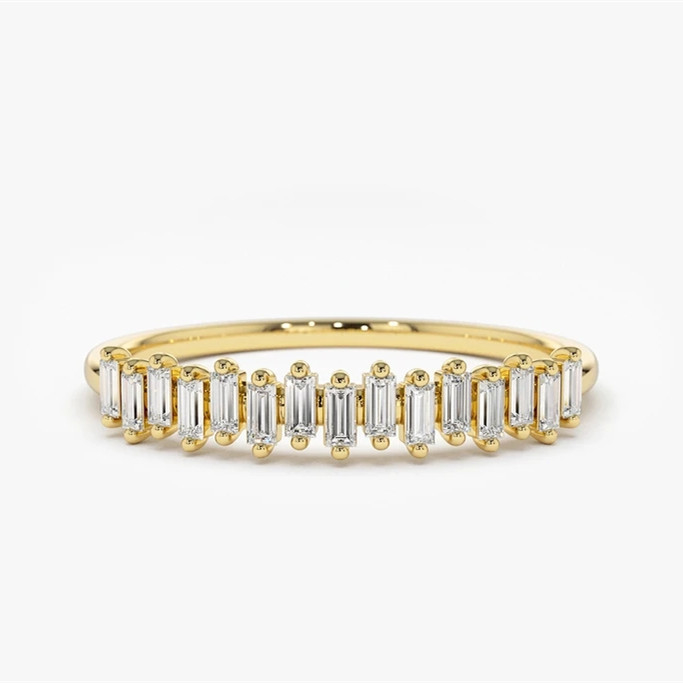 925 Sterling Perak CZ Diamond Baguette Perempuan Eternity Ring dengan Plating Emas Kuning