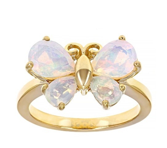 Perhiasan Mewah Berwarna-warni Ethiopian Opal Butterfly Ring 18k Emas Kuning Di Atas Perak Sterling