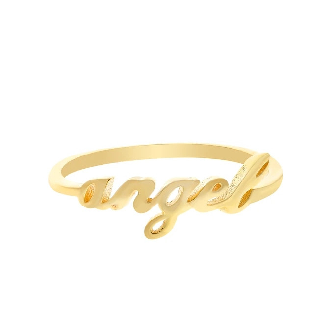 Emas Solid Angel Nama Cincin untuk Wanita buatan tangan Glitter 925 Sterling Perak Modern N / A