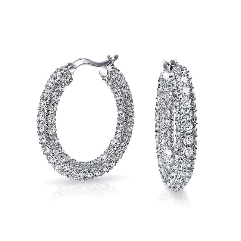 925 Sterling Silver Bridal Pave White CZ Hoop Earrings untuk Pengantin yang Bergaya