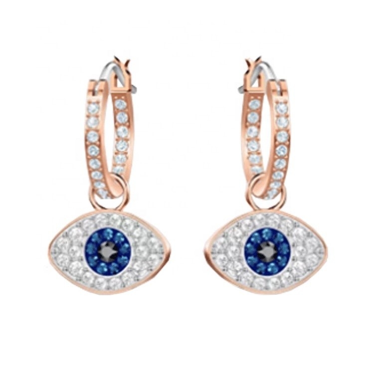 Elegant Earrings Biru Putih Cz 925 Sterling Silver Dangle Hoop Earrings Untuk Wanita