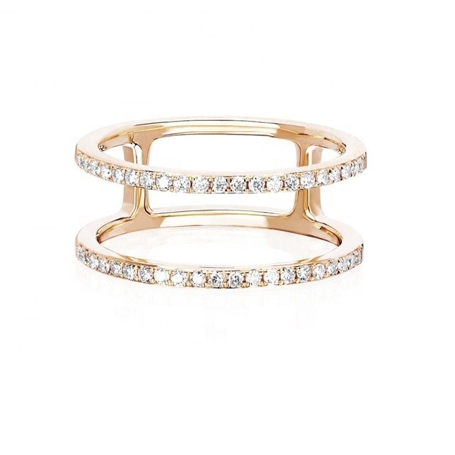 White CZ Double Row Stackable Rings Gold 18K Plated Real 925 Sterling Silver Crystal Cubic Zircon Perhiasan