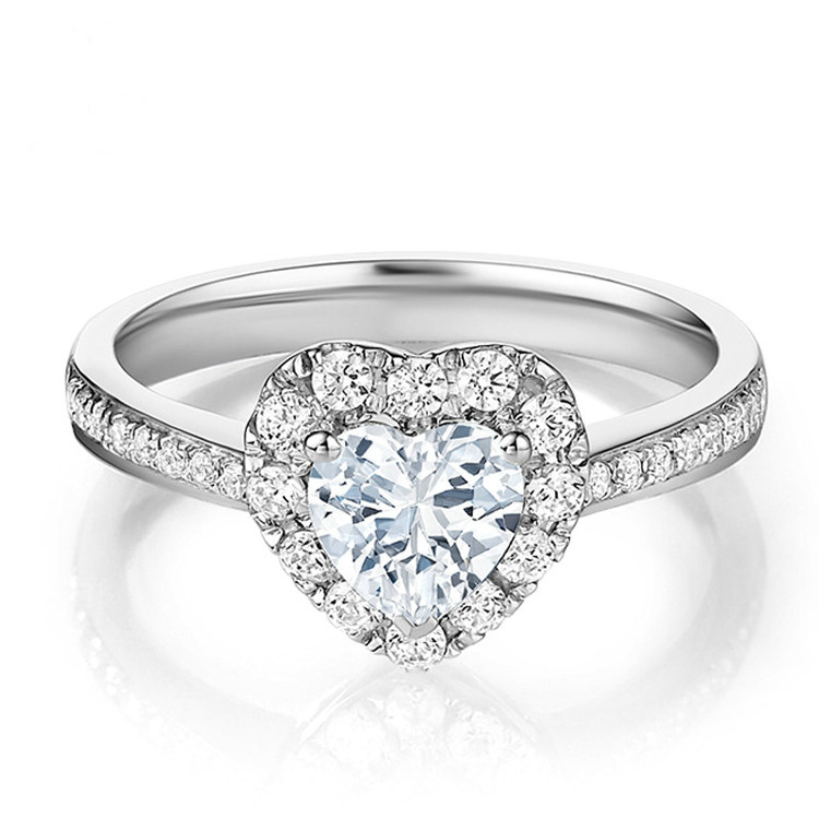Kuningan Kreatif Bentuk Hati Jelas CZ 925 Sterling Perak Eternity Band Cincin Untuk Wanita Perhiasan