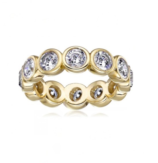 Classical Ins 18K Plated Gold Bezel Setting CZ Eternity Band 925 Sterling Perak Cincin