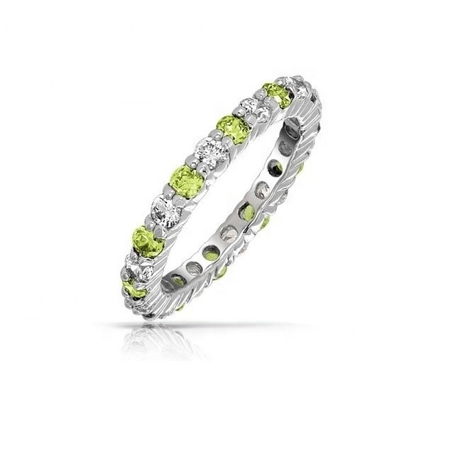 925 Perak Eternity Band Ring dengan Rose Gold Plating dan Birthstone CZ Batu Pilihan