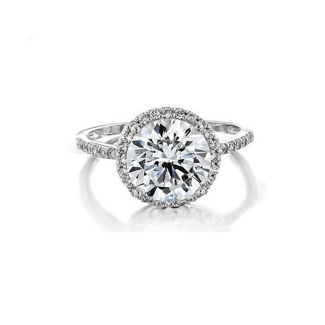 925 Sterling Perak 10mm Putih CZ Solitaire Cincin Pertunangan dengan Batu Utama Ukuran 10mm