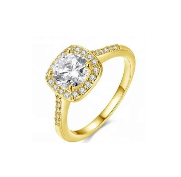 Diamond 18K Gold Plated Ring Ukuran 5 - Ukuran 10 Wanita Cincin Pertunangan