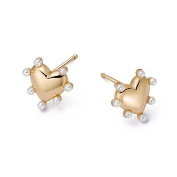 Hati Bentuk Mutiara Earrings Stud buatan tangan Di 925 Sterling Perak 14K Emas Untuk Gadis Fashion Perhiasan Mewah
