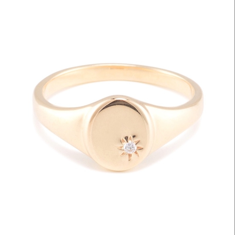 18K Gold Vermeil Sunflower Signet Ring dengan Desain Minoritas di 925 Sterling Silver
