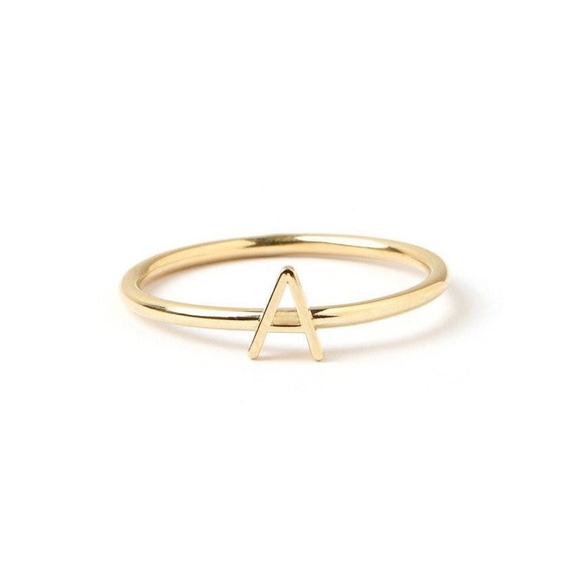 Surat Mini Emas 14K yang dipersonalisasi Cincin Perak 925 Sterling untuk Wanita