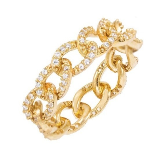 925 Sterling Silver Eternity Link Chain Band Wanita Cincin Gaya Klasik Kuba dengan ZIRCON
