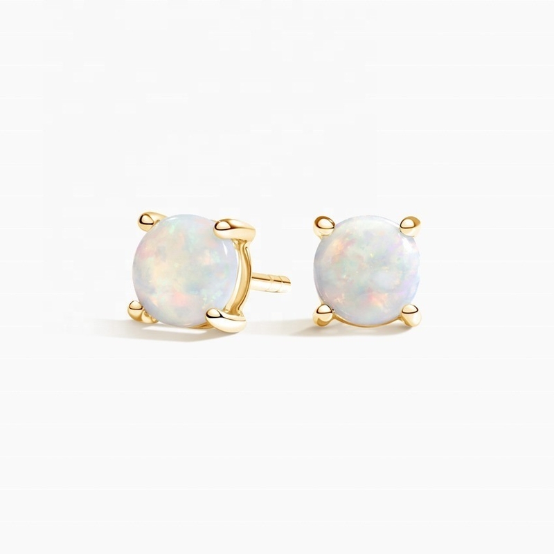 Anting-anting Kancing Opal Solitaire 6MM Emas 18K Untuk Wanita dan Gadis Perhiasan Mewah