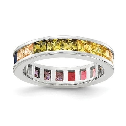 Warna-warni Kubic Zircon Eternity Wedding Ring Band untuk Wanita 925 Perak Ramah Lingkungan