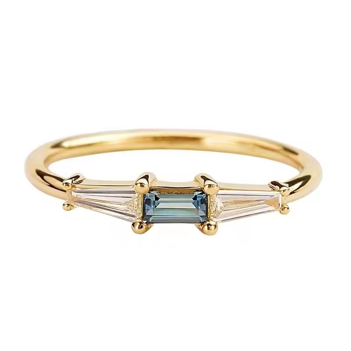 Baru Datang Tiga Batu CZ Cincin Putih CZ Dan Tanzanite Asli S925 Perhiasan Perak 14K 18K Plating Emas Untuk Wanita
