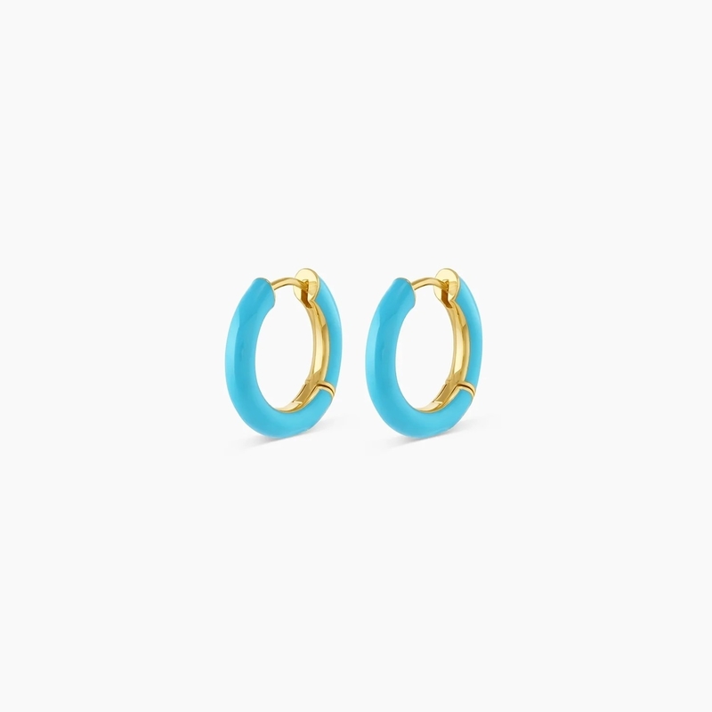 Logo yang disesuaikan Chunky 18K Gold Plated Hoop Turquoise Enamel Color 925 Sterling Silver Huggies Earrings