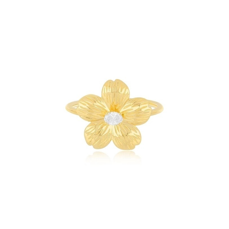 Forever Flower 18K Plating Emas Oval CZ Perhiasan Perak 925 Sterling