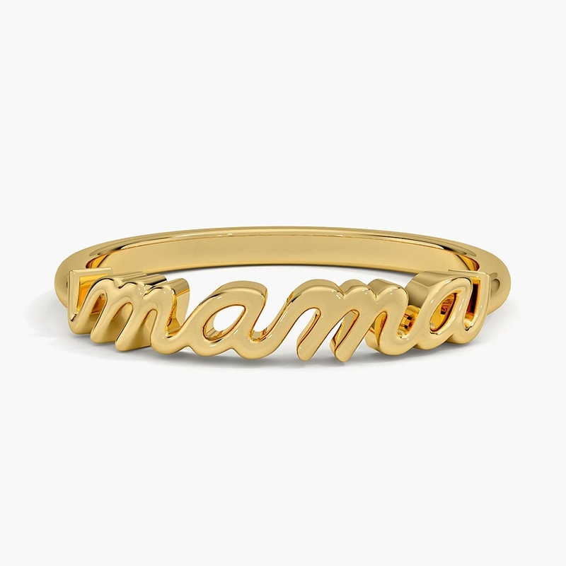 Klasik 925 Sterling Perak 14K Emas Highly Polished MAMA Wanita Cincin Dalam Desain Minimalis