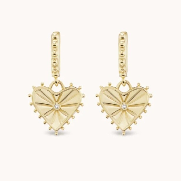14K Plated Gold Dangle Drop Heart Huggies Earrings untuk Wanita adalah 925 Sterling Silver