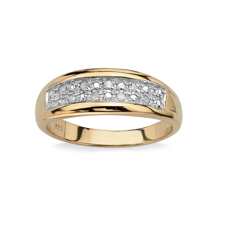 Perak / Kuningan Pria Prong Set Diamond Wedding Ring Di 18k Gold Plating Dengan Pave Berlian