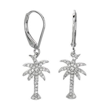 925 Sterling Perak Wanita Drop Earrings Dengan Desain Pohon Sawit Dan Zircon Putih CZ Berlian