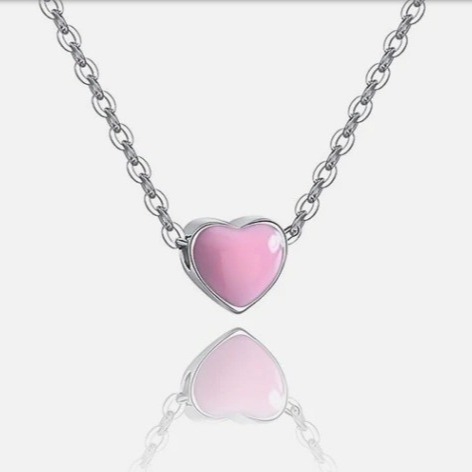 Rhodium dilapisi kecil Pink Heart Hari Valentine Wanita 925 Sterling Silver Pendant