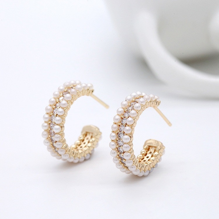Aksesoris Wanita 925 Sterling Silver Hoop Earrings dengan Mother of Pearl Clear CZ