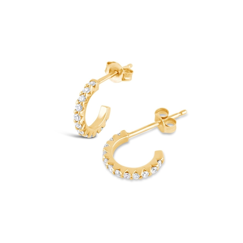Handmade 18K Gold Plated Mini Cubic Zircon Earrings Open Hoop kecil dengan Princess Cut