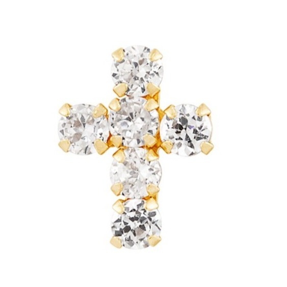 925 Sterling Silver Putih Kubic Zirconia Cross Button Stud Earrings dengan 18K Gold Plating