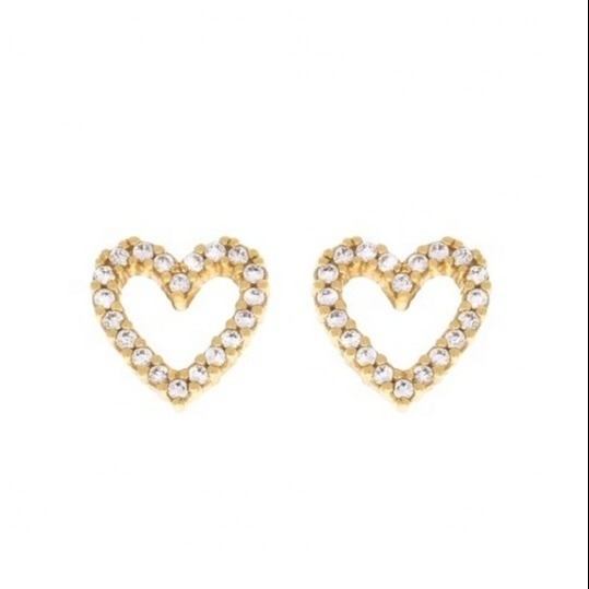 Kuningan/Tembaga/925 Sterling Silver Heart Stud Earrings dengan Full Pave CZ Heart Size 8mm