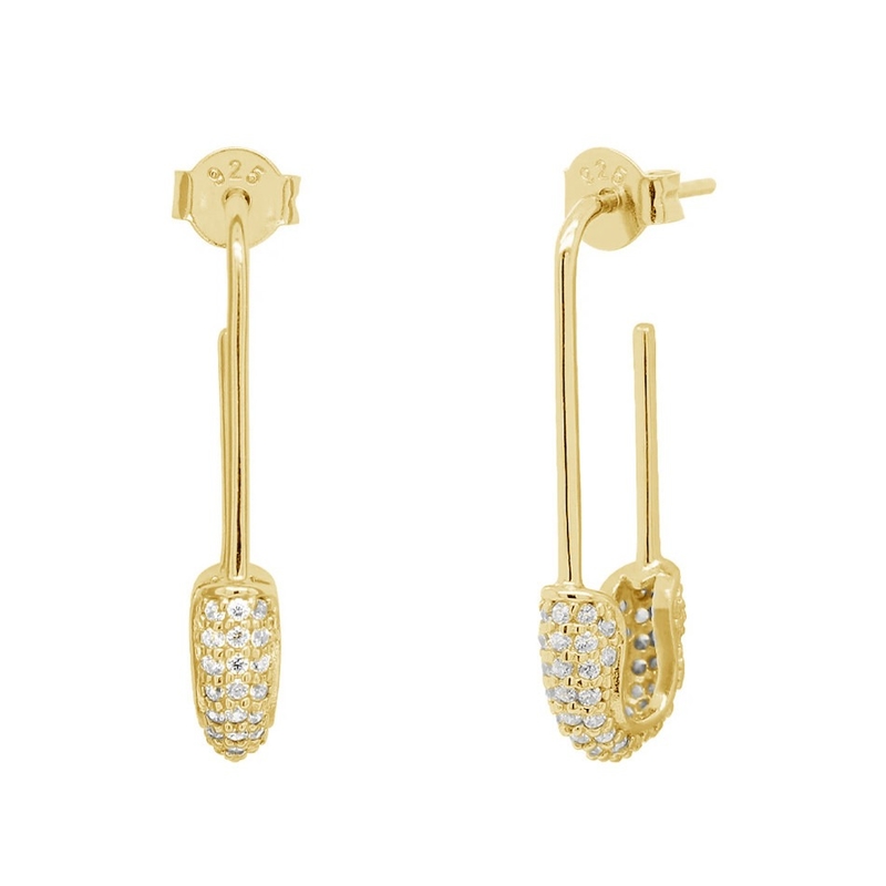 Wanita Hoop Earrings di 925 Perak dengan Clear CZ Berlian Brasil Emas Kuning Perhiasan