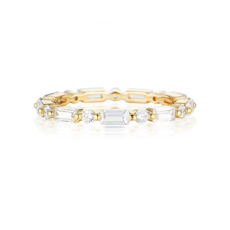 18K emas sederhana modern persegi panjang potong putih CZ 925 Sterling Perak Perempuan Eternal Ring Party Hadiah