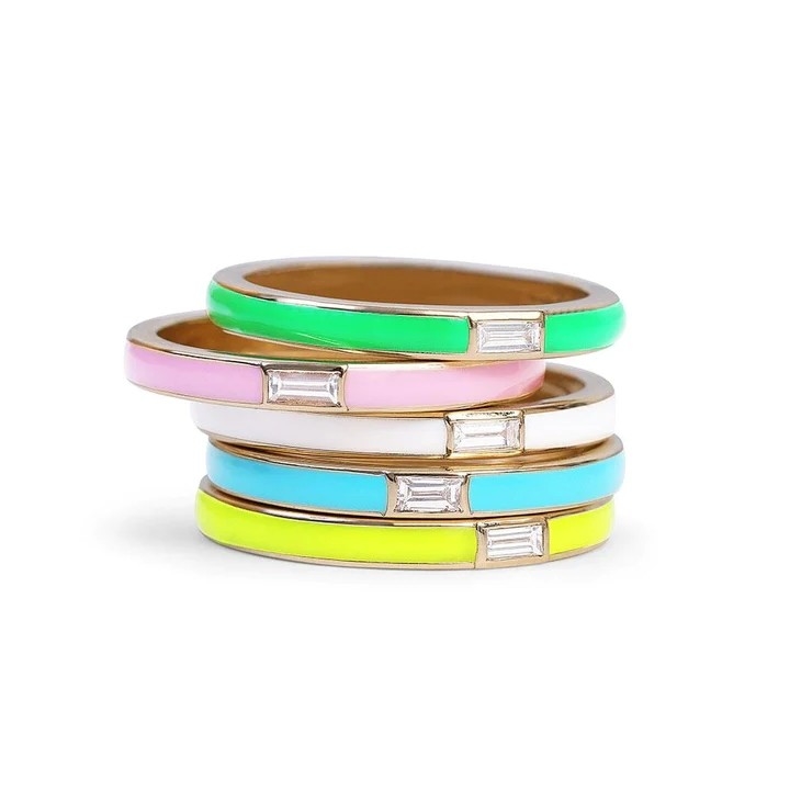Elegant enamel cincin dengan persegi panjang kubik Zirconia 925 Sterling Perhiasan Perhiasan untuk Wanita