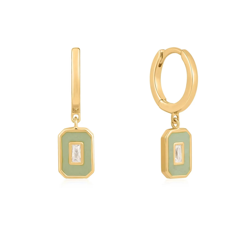 Baguette CZ & Enamel Hoop Earrings 925 Perak 18K Plated Gold, Perhiasan Kerajinan Tangan untuk Wanita