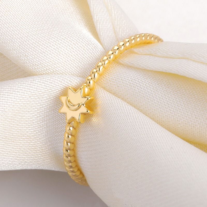 Cincin Bulan Matahari Perak Sterling 925 Lapis Emas 18K Perhiasan Unisex